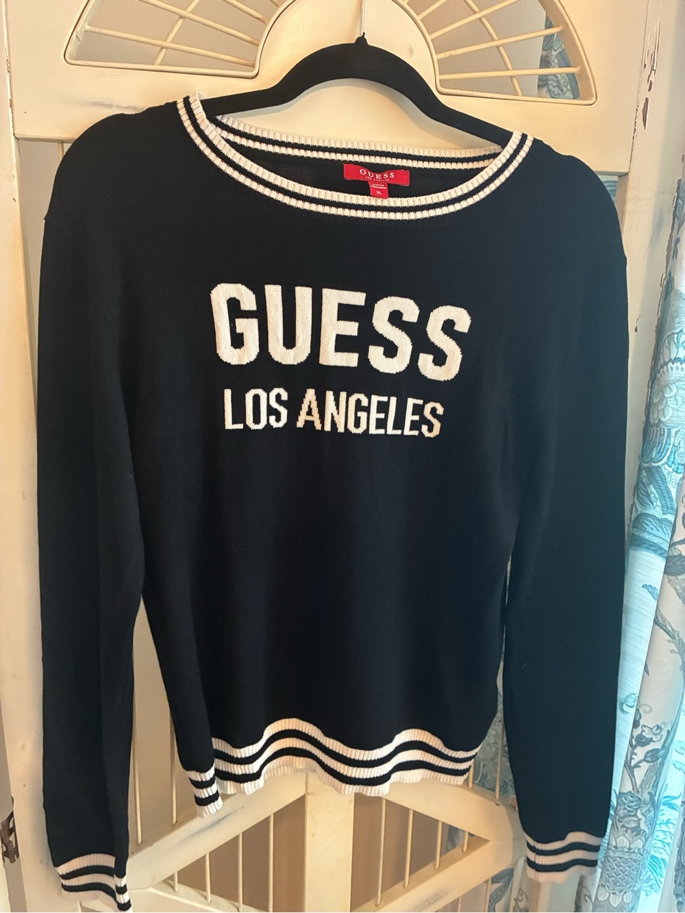 Guess Black and White Crewneck Sweater with Logo